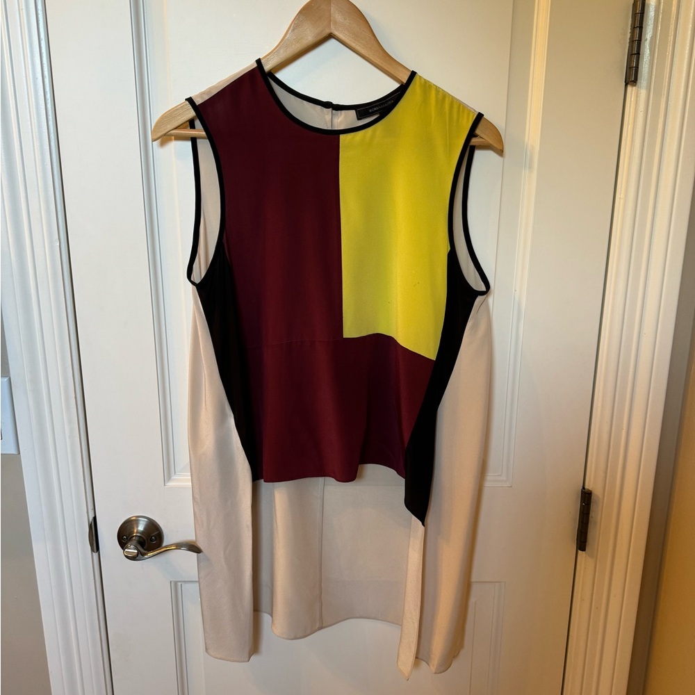 BCBG Sleeveless Silk Tunic • Block Pattern • XS